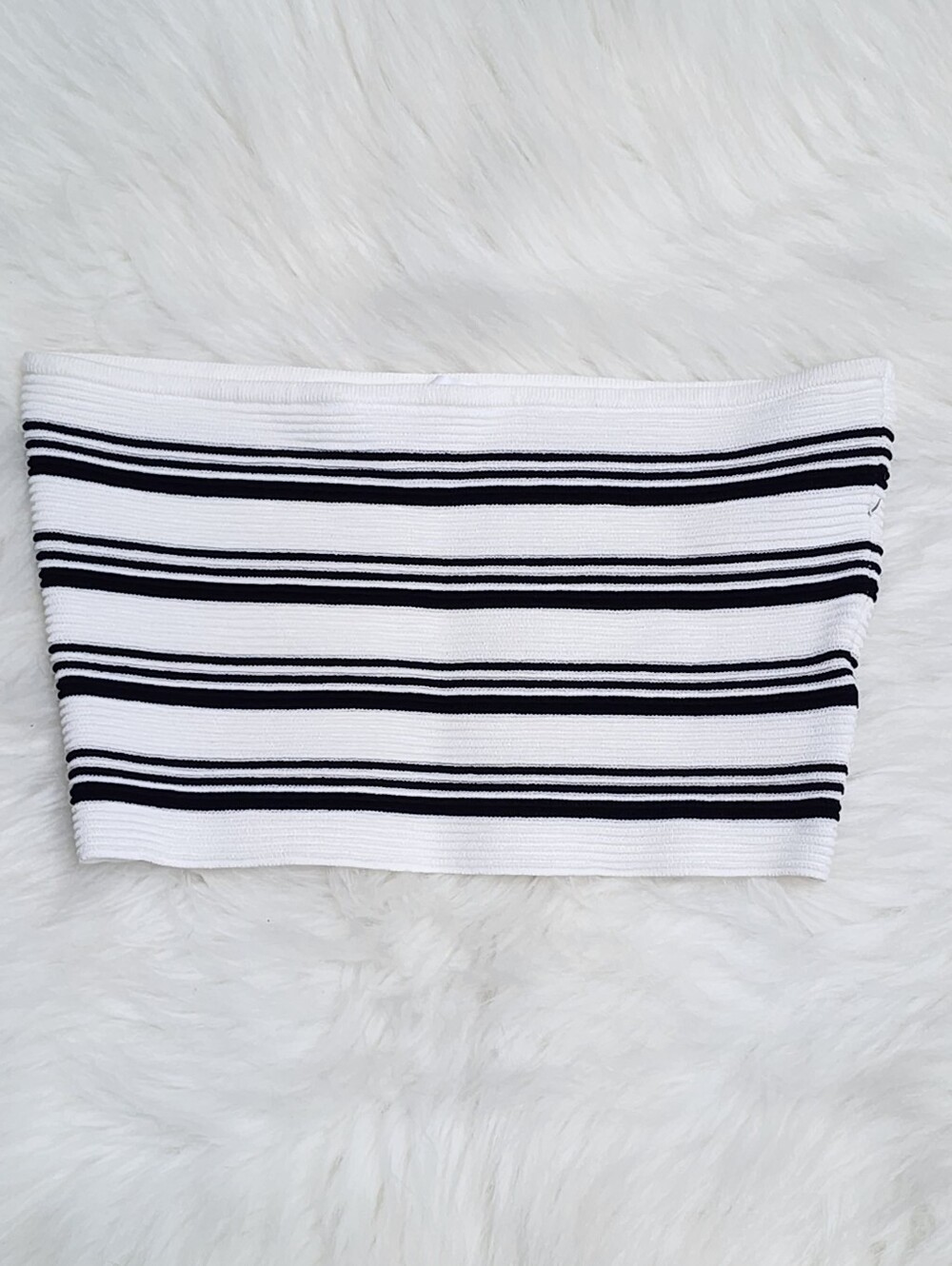 ​PROMISE THE LABEL Black White Striped Ribbed Knit Tube Top Strapless Small